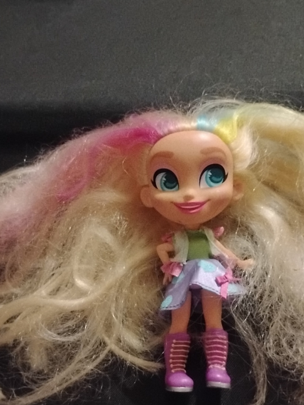 Blonde Fashion Doll with Multicolor Hair and Pink Boots